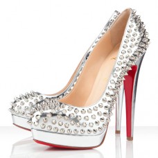 Pantofi cu platformă Christian Louboutin Bianca Spikes 140mm, argintii Pantofi cu platformă Christian Louboutin Bianca Spikes 140mm, argintii