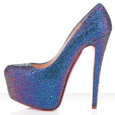 Pantofi Christian Louboutin Daffodile Strass 160mm cu platformă, albaștri
