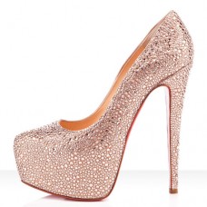 Pantofi Christian Louboutin Daffodile Strass 160mm cu platformă, culoare piersică deschisă