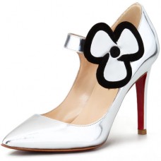 Pantofi Christian Louboutin Pensee 100mm Mary Jane, argintii Pantofi Christian Louboutin Pensee 100mm Mary Jane, argintii