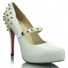 Pantofi Christian Louboutin Mad 120mm Mary Jane, albi