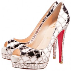 Christian Louboutin Sobek 100mm Peep Toe Pompe Platine Christian Louboutin Sobek 100mm Peep Toe Pompe Platine