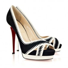 Pantofi Christian Louboutin Very Jaws 140mm cu vârful deschis, negri și albi Pantofi Christian Louboutin Very Jaws 140mm cu vârful deschis, negri și albi