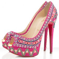Pantofi Christian Louboutin Bollywoody 140mm cu vârful deschis, Rose Matador