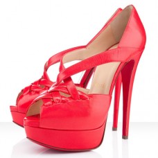 Pantofi Christian Louboutin Lady Corset 140mm Peep Toe, Roșii Mandarin