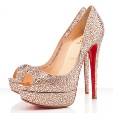 Pantofi Christian Louboutin Lady Peep Strass 140mm cu vârf deschis, aurii Pantofi Christian Louboutin Lady Peep Strass 140mm cu vârf deschis, aurii