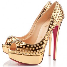 Pantofi Christian Louboutin Lady 140mm Peep Toe, aurii