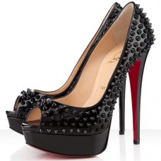 Pantofi Christian Louboutin Lady Peep Spikes 140mm cu vârf deschis, negri