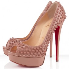 Pantofi Christian Louboutin Lady Peep Spikes 140mm cu vârf deschis, culoare nud