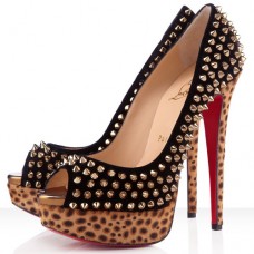 Pantofi Christian Louboutin Lady Peep Spikes 140mm cu vârf deschis, negri