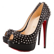 Pantofi Christian Louboutin Lady Peep Spikes 140mm cu vârf deschis, argintii