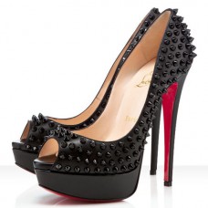 Pantofi Christian Louboutin Lady Peep Spikes 140mm cu vârf deschis, aurii