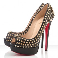 Pantofi Christian Louboutin Lady Peep Spikes 140mm cu vârf deschis, negri