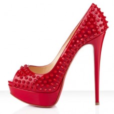 Pantofi Christian Louboutin Lady Peep Spikes 140mm cu vârf deschis, roșii Pantofi Christian Louboutin Lady Peep Spikes 140mm cu vârf deschis, roșii