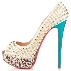 Pantofi Christian Louboutin Lady Peep Spikes 140mm Peep Toe, Craie Pantofi Christian Louboutin Lady Peep Spikes 140mm Peep Toe, Craie