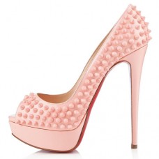 Pantofi Christian Louboutin Lady Peep Spikes 140mm cu vârf deschis, roz pal