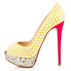 Pantofi Christian Louboutin Lady Peep Spikes 140mm cu vârf deschis, model Canari