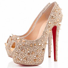 Pantofi Christian Louboutin Highness Strass 160mm cu vârful deschis, aurii