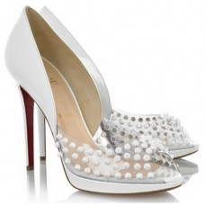 Pantofi Christian Louboutin Engin 120mm cu vârful deschis, albi
