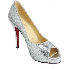 Pantofi Christian Louboutin cu sclipici 120mm cu vârf deschis, argintii