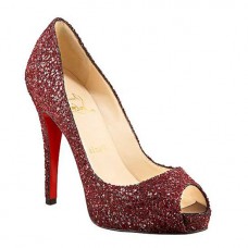 Pantofi Christian Louboutin cu sclipici 120mm, cu vârf deschis, roșii Pantofi Christian Louboutin cu sclipici 120mm, cu vârf deschis, roșii