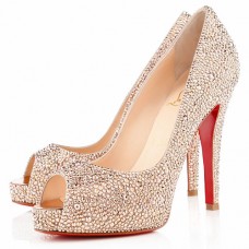 Pantofi Christian Louboutin Very Riche Strass 120mm cu vârf deschis, culoare nud Pantofi Christian Louboutin Very Riche Strass 120mm cu vârf deschis, culoare nud