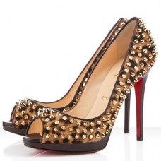 Pantofi Christian Louboutin Yolanda Spikes 120mm cu vârf deschis, model leopard