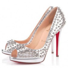 Pantofi Christian Louboutin Yolanda Spikes 120mm cu vârf deschis, argintii Pantofi Christian Louboutin Yolanda Spikes 120mm cu vârf deschis, argintii