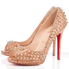 Pantofi Christian Louboutin Yolanda Spikes 120mm cu vârf deschis, culoare naturală Pantofi Christian Louboutin Yolanda Spikes 120mm cu vârf deschis, culoare naturală