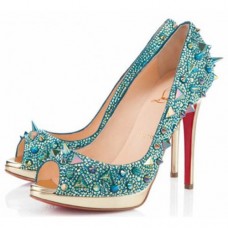 Pantofi Christian Louboutin Yolanda Spikes 120mm cu vârf deschis, verzi Pantofi Christian Louboutin Yolanda Spikes 120mm cu vârf deschis, verzi