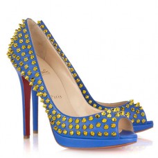 Pantofi Christian Louboutin Yolanda Spikes 120mm cu vârf deschis, albaștri Pantofi Christian Louboutin Yolanda Spikes 120mm cu vârf deschis, albaștri