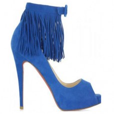 Pantofi Christian Louboutin scurti Tina Fringe 120mm pentru ocazii speciale, albaștri Pantofi Christian Louboutin scurti Tina Fringe 120mm pentru ocazii speciale, albaștri
