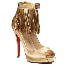 Pantofi Christian Louboutin scurti Tina Fringe 120mm pentru ocazii speciale, aurii Pantofi Christian Louboutin scurti Tina Fringe 120mm pentru ocazii speciale, aurii