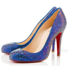 Pantofi Christian Louboutin Fifi Strass 100mm pentru ocazii speciale, albaștri Pantofi Christian Louboutin Fifi Strass 100mm pentru ocazii speciale, albaștri