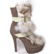 Ghete Christian Louboutin Toundra Fur 120mm maro