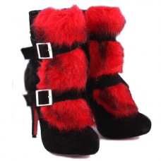Ghete Christian Louboutin Toundra Fur 120mm gleznă roșii