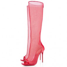Cizme Christian Louboutin Alta Dentelle 120mm Rosii
