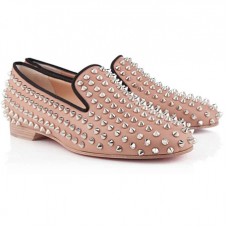 Mocasini Christian Louboutin cu crampoane, culoare nud