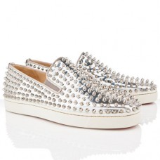 Mocasini Christian Louboutin cu role, argintii