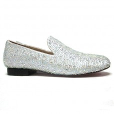 Mocasini Christian Louboutin cu strasuri, albi
