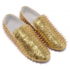 Mocasini Christian Louboutin Rollerboy Spikes aurii