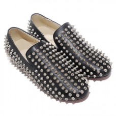 Mocasini Christian Louboutin Rollerboy cu crampoane argintii, negri