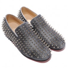 Mocasini Christian Louboutin Rollerboy cu crampoane argintii, gri