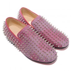 Mocasini Christian Louboutin Rollerboy cu crampoane argintii, roșii