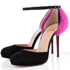 Pantofi cu toc Christian Louboutin Crazy Fur 120mm roz/negru