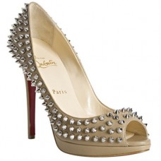 Pantofi Christian Louboutin Yolanda Spikes 120mm cu vârf deschis, bej