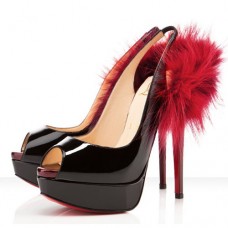 Pantofi Christian Louboutin Lady Fur 140mm Slingbacks Negri