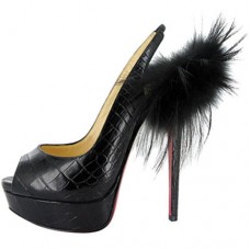 Pantofi Christian Louboutin Lady Fur 140mm Slingbacks Negri