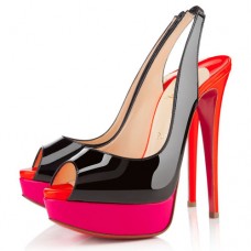 Pantofi sport Christian Louboutin Lady Peep 140mm Slingbacks Negri/Roz Matador