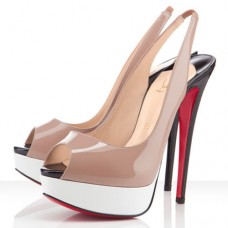 Pantofi sport Christian Louboutin Lady Peep 140mm cu talpă plată, nud/alb